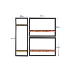 Wohnen Shabby Hängeregal Set in Bunt & Schwarz - Jamaica (dreiteilig)