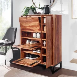 Wohnen Sheesham Schuhschrank mit Bügelgestell - Elmin