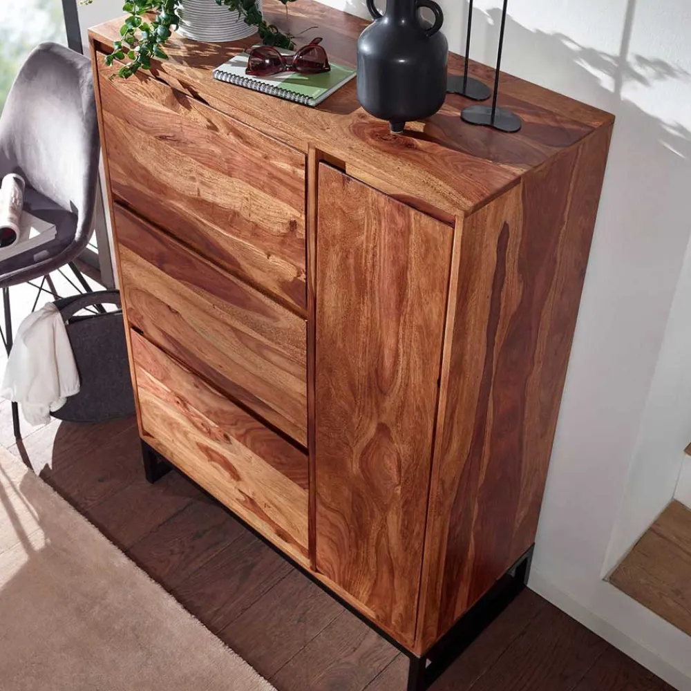 Wohnen Sheesham Schuhschrank mit Bügelgestell - Elmin