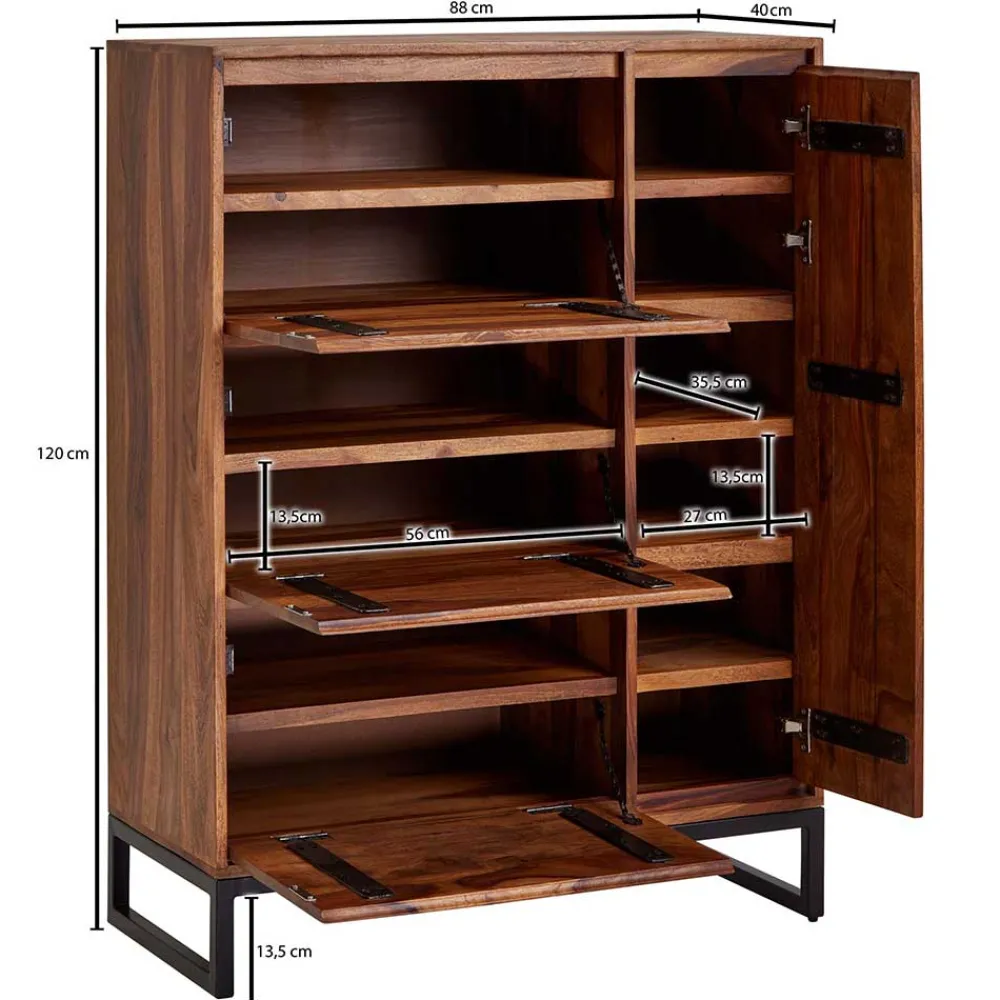 Wohnen Sheesham Schuhschrank mit Bügelgestell - Elmin