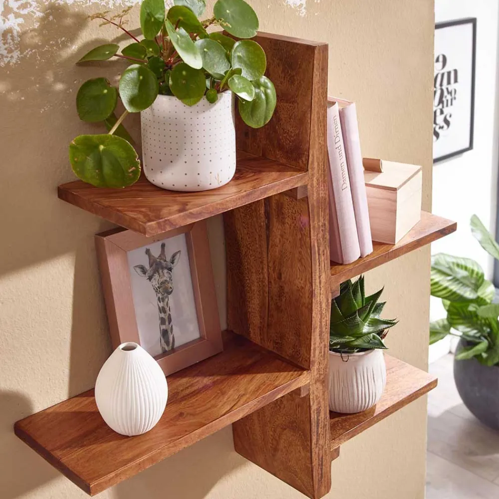 Wohnen Sheesham Wandregal mit vier Böden - Elmin