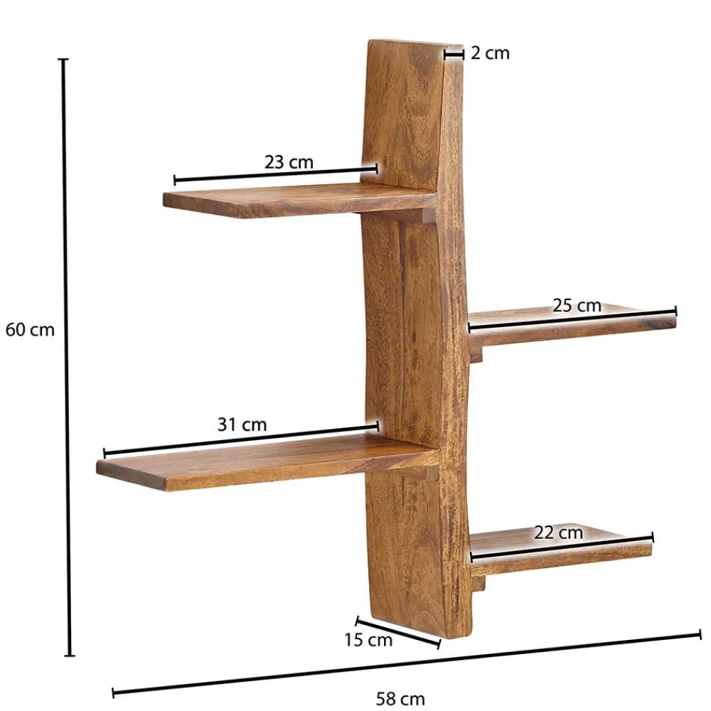 Wohnen Sheesham Wandregal mit vier Böden - Elmin