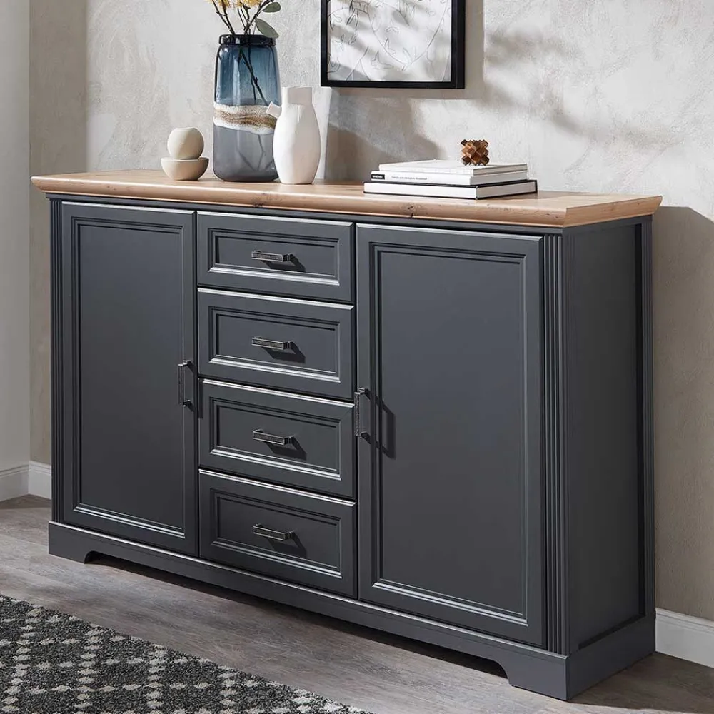 Wohnen Sideboard in Dunkelgrau und Eiche - Joe