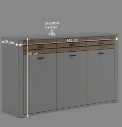 Wohnen Sideboard in Lichtgrau mit Wildeiche - Ballina