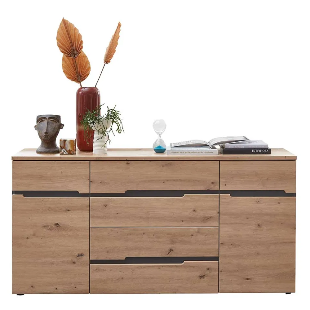 Wohnen Graue Möbel|Küchenschränke*Sideboard in Wildeiche & Dunkelgrau - Kuetra