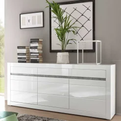 Wohnen Sideboard mit 3 gedämpften Türen Mextra in Weiß Hochglanz