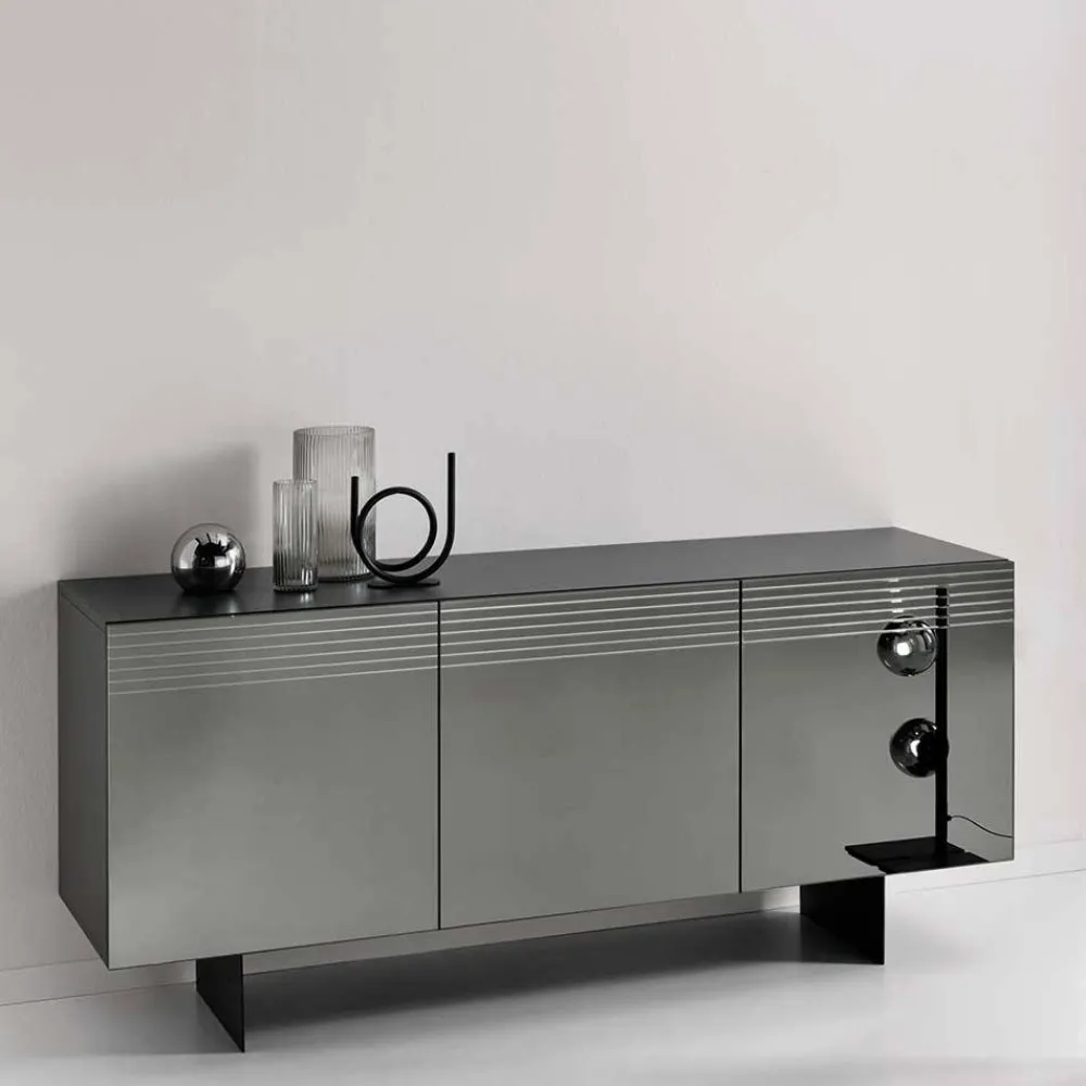 Wohnen Designermöbel*Sideboard mit Spiegelglas Front in Rauchgrau - Tyron