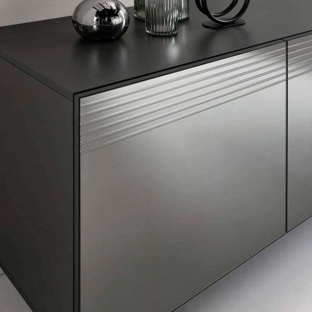 Wohnen Designermöbel*Sideboard mit Spiegelglas Front in Rauchgrau - Tyron