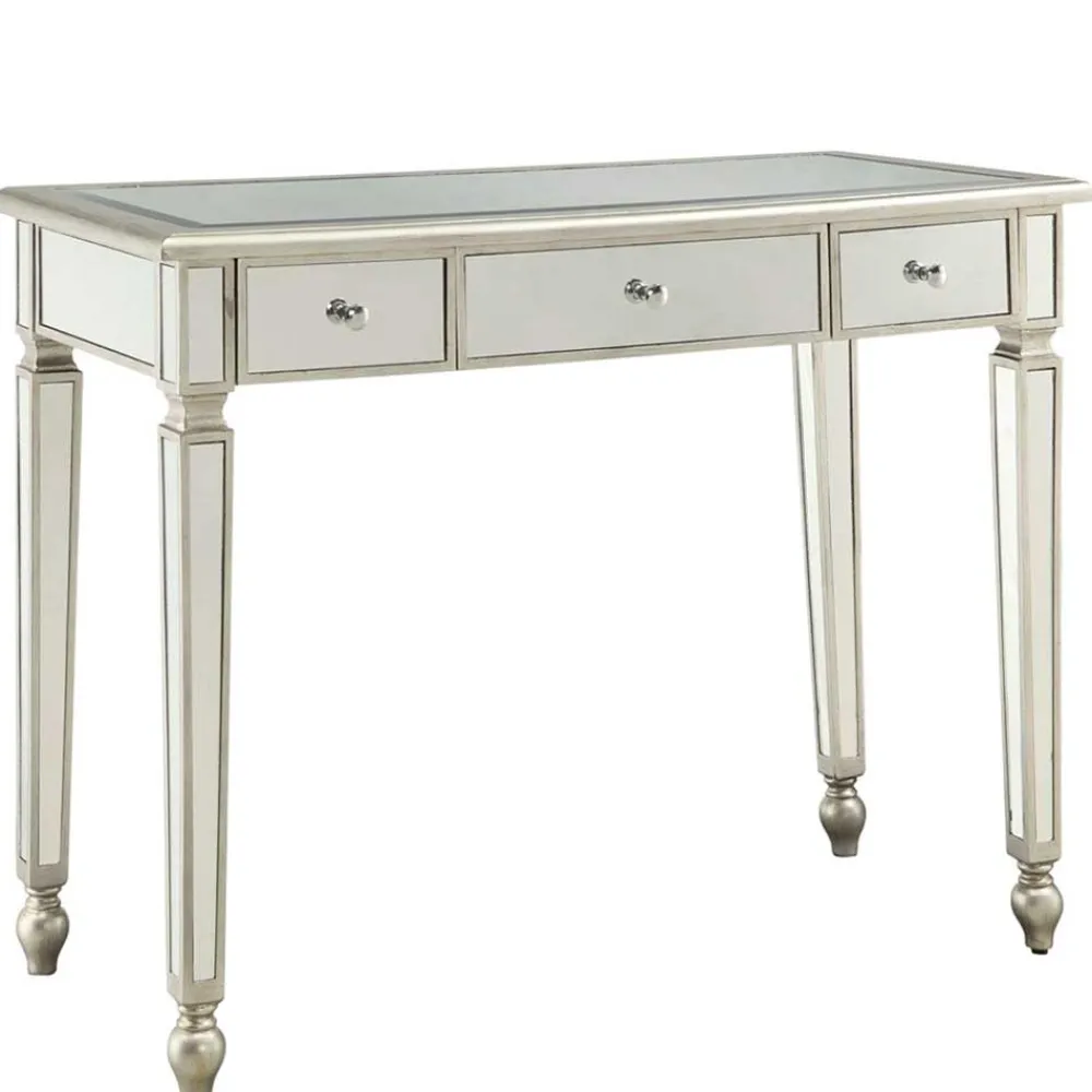 Wohnen Jugendzimmertische|Kinderschreibtische*Silberner Schreibtisch mit Verspiegelung - Adda