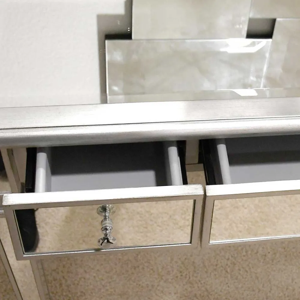 Wohnen Jugendzimmertische|Kinderschreibtische*Silberner Schreibtisch mit Verspiegelung - Adda