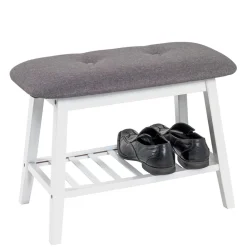 Wohnen Skandinavische Möbel|Schuhschränke*Sitzbank aus Bambus in Weiß mit Polster - Bilbaos