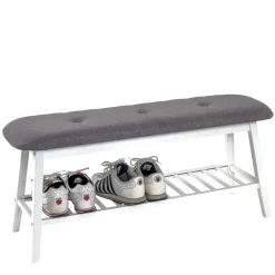 Wohnen Skandinavische Möbel|Schuhschränke*Sitzbank aus Bambus in Weiß mit Polster - Bilbaos