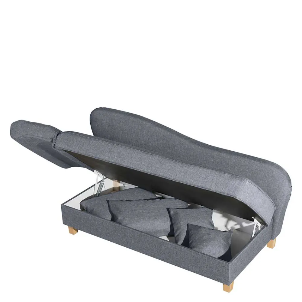 Wohnen 3-Sitzer Recamiere in Jeansblau mit Buche - Foresta