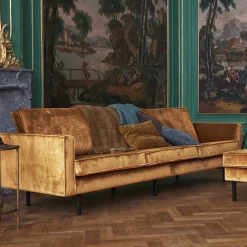 Wohnen Retro Möbel|Sofas*3-Sitzer Samtcouch in Honig Gelb - Saguan