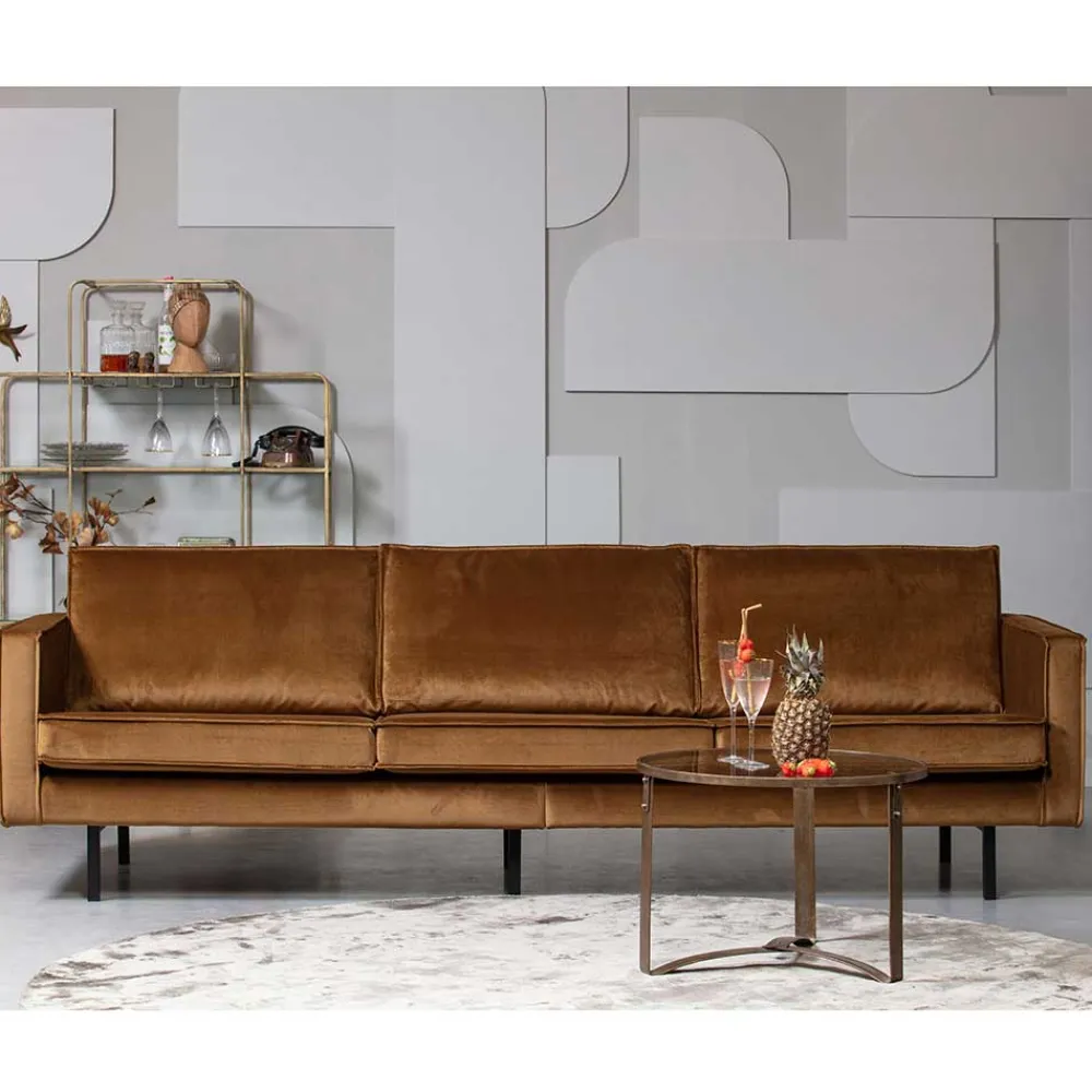 Wohnen Retro Möbel|Sofas*3-Sitzer Samtcouch in Honig Gelb - Saguan