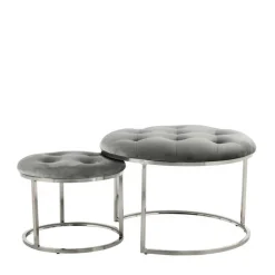 Wohnen Sitzhocker Duo in Grau mit Silber - Vainy (zweiteilig)