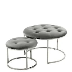 Wohnen Sitzhocker Duo in Grau mit Silber - Vainy (zweiteilig)