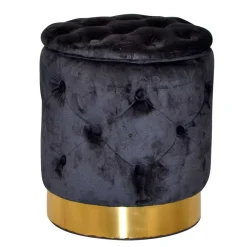 Wohnen Retro Möbel|Hocker*Sitzhocker Truhe in Schwarz Samt - Natalia