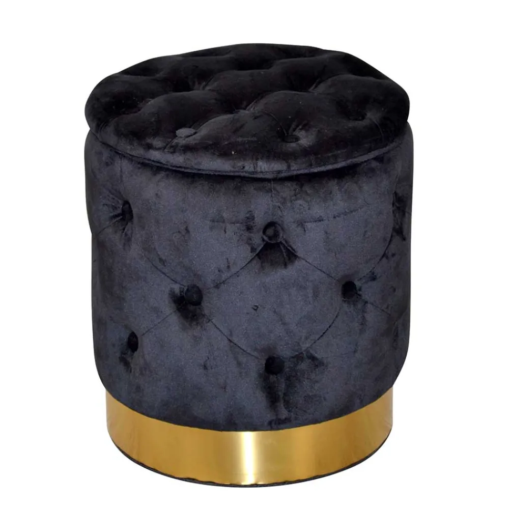 Wohnen Retro Möbel|Hocker*Sitzhocker Truhe in Schwarz Samt - Natalia