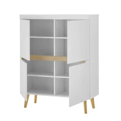 Wohnen Skandinavische Möbel|Sideboards & Kommoden*Skandi Design Highboard in Weiß und Eiche - Ginko