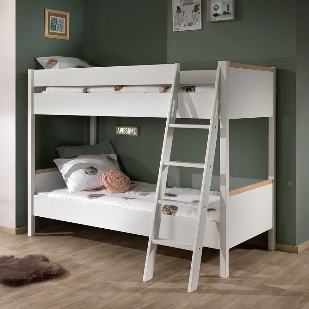 Wohnen Kinderbetten*Skandi Etagenbett mit Schrägleiter - Lencon