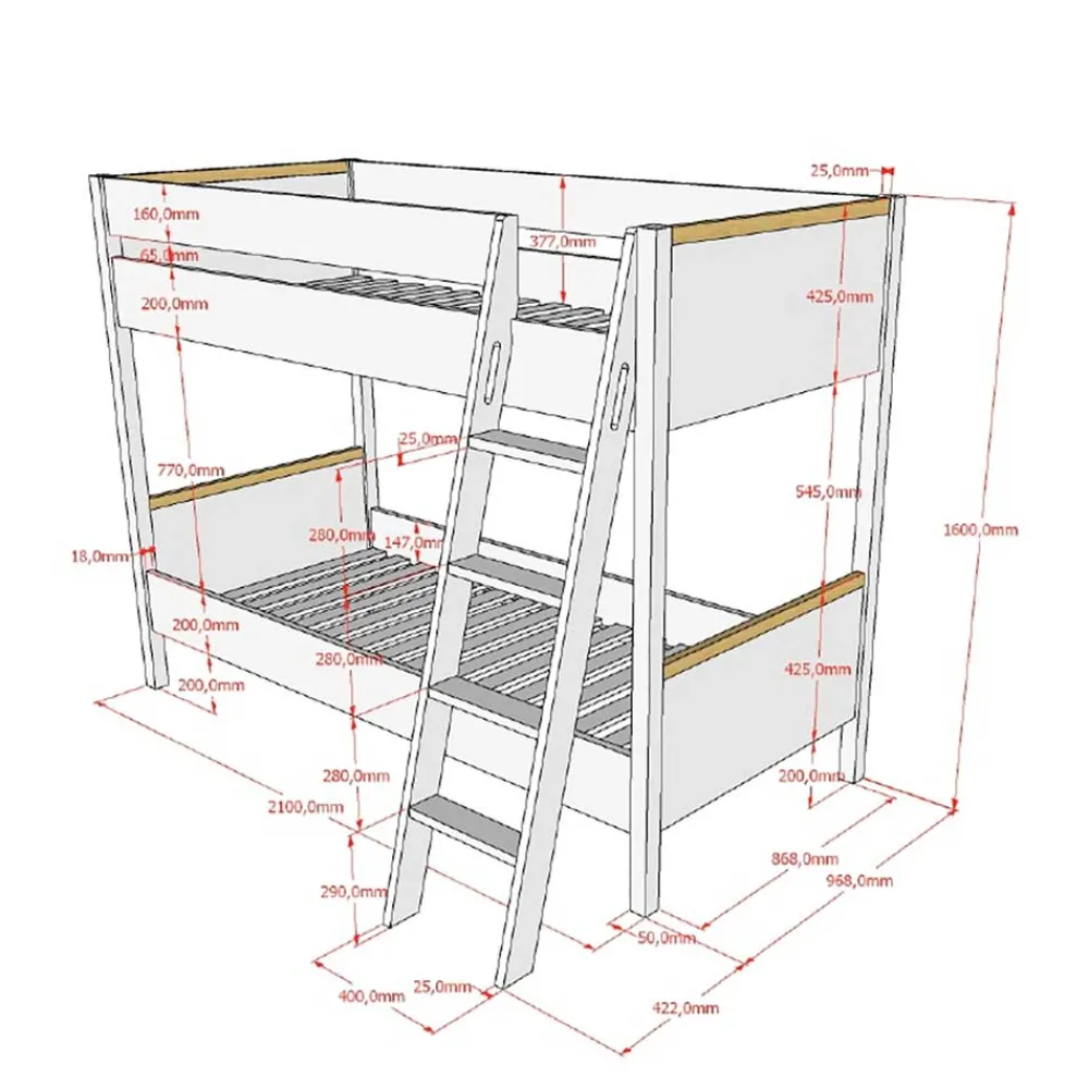 Wohnen Kinderbetten*Skandi Etagenbett mit Schrägleiter - Lencon