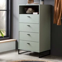 Wohnen Skandi Hochkommode mit vier Schubladen & Fach - Velmarun