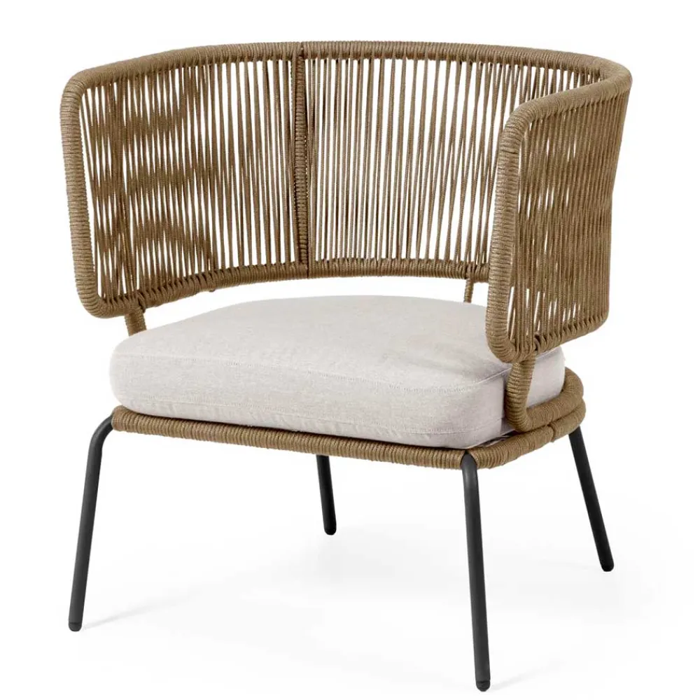 Wohnen Schwarze Möbel|Weiße Möbel*Skandi Sessel aus Geflecht Kordel in Beige - Suvacol (2er Set)