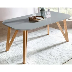 Wohnen Skandi Tischgruppe mit Samt Stühlen - Pius (siebenteilig)