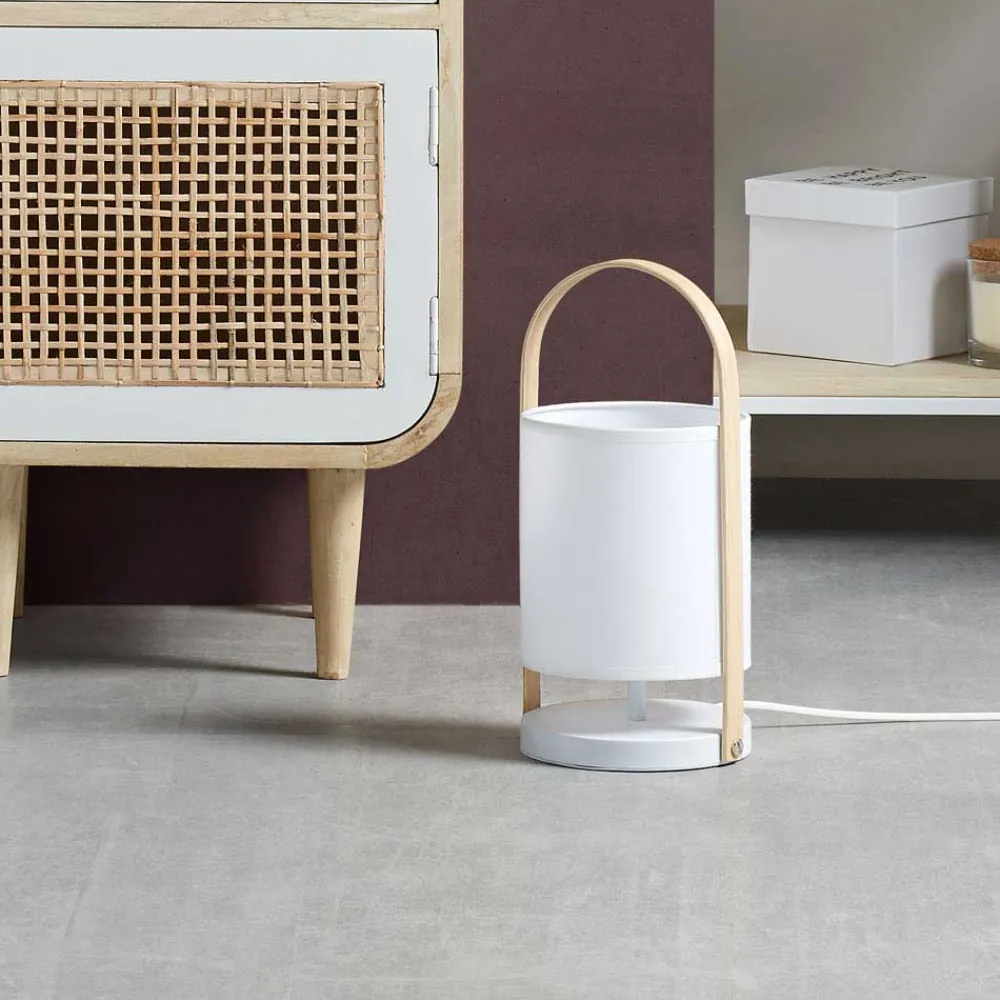 Wohnen Lampen & Leuchten*Skandi Tischleuchte in Weiß & Buche - Rina