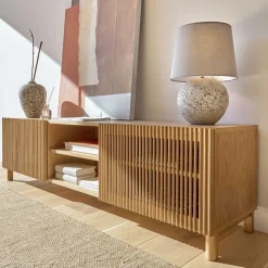 Wohnen Skandinavische Möbel|Sideboards & Kommoden*Skandi TV Lowboard mit Lamellen Klapptüren - Azuro