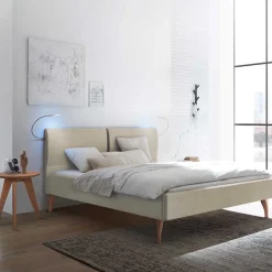 Wohnen Skandinavisches Designbett in Beige mit Kernbuche - Agruma