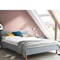 Wohnen Skandinavisches Polsterbett in Hellblau Webstoff - Ortava