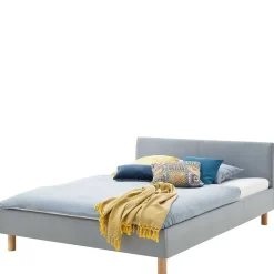 Wohnen Skandinavisches Polsterbett in Hellblau Webstoff - Ortava