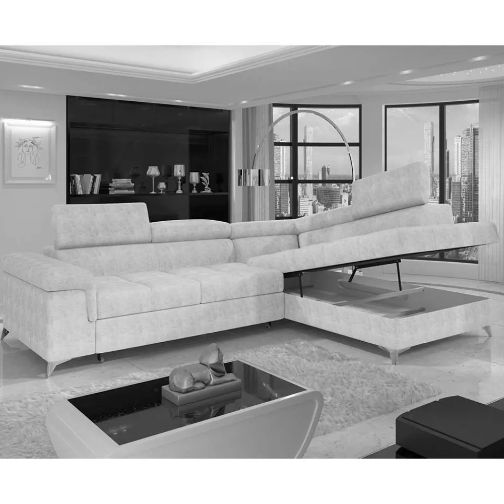 Wohnen Sofaecke mit Schlaffunktion in Beige Webstoff - Rirua