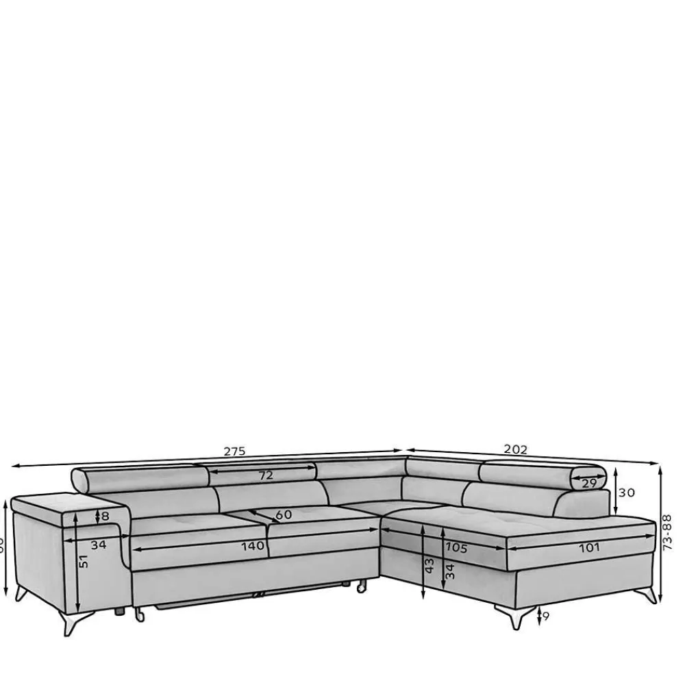 Wohnen Sofaecke mit Schlaffunktion in Beige Webstoff - Rirua