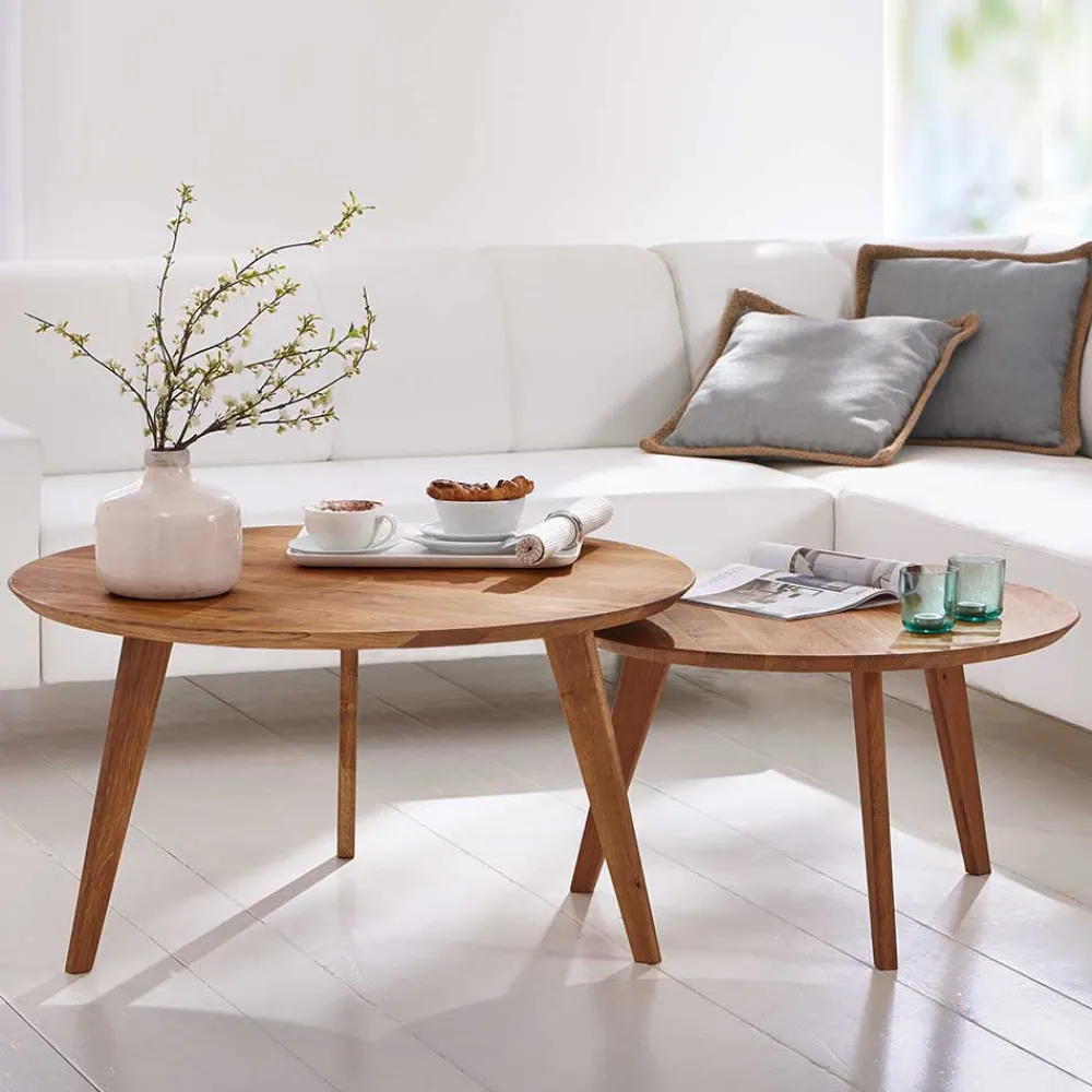 Wohnen Couchtisch|Retro Möbel*Sofatisch Set aus Wildeiche Massivholz - Ofmany (zweiteilig)