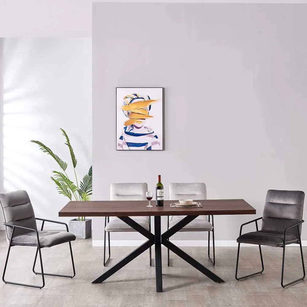 Wohnen Spider Esstisch & Samt Armlehnstühle - Mendoza (fünfteilig)