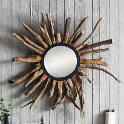 Wohnen Spiegel|Flurspiegel*Spiegel im Sonnendesign aus Suar Altholz - Teako