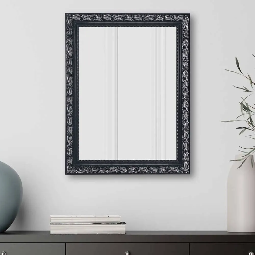 Wohnen Spiegel mit Holzrahmen in Schwarz Silber - Aphrano