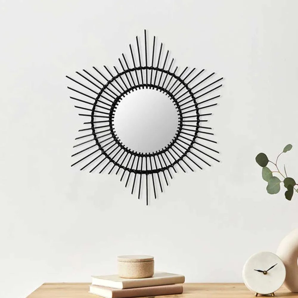 Wohnen Rattanmöbel|Spiegel*Spiegel mit Rattanrahmen im Stern Look - Manna