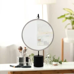 Wohnen Spiegel mit Ständer in Silber und Schwarz - Fraduno