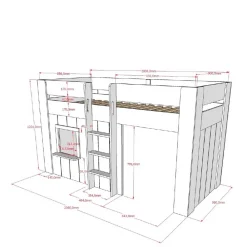 Kinder Wohnen Spielbett mit Hütte 120 cm hoch - Aramo