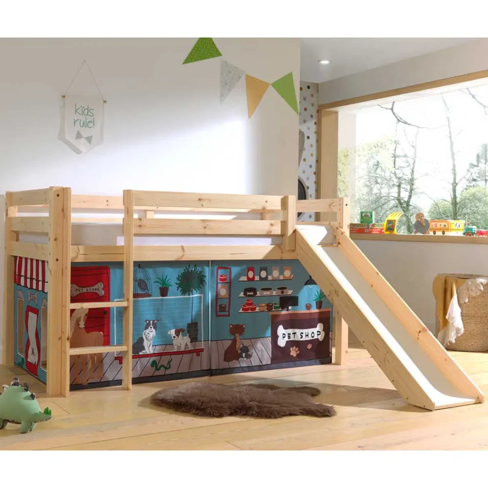 Kinder Wohnen Spielbett mit Rutsche & Vorhang Haustier Laden - Luzius