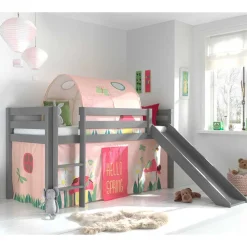 Kinder Wohnen Spielbett mit Rutsche in Grau & Tunnel - Emju