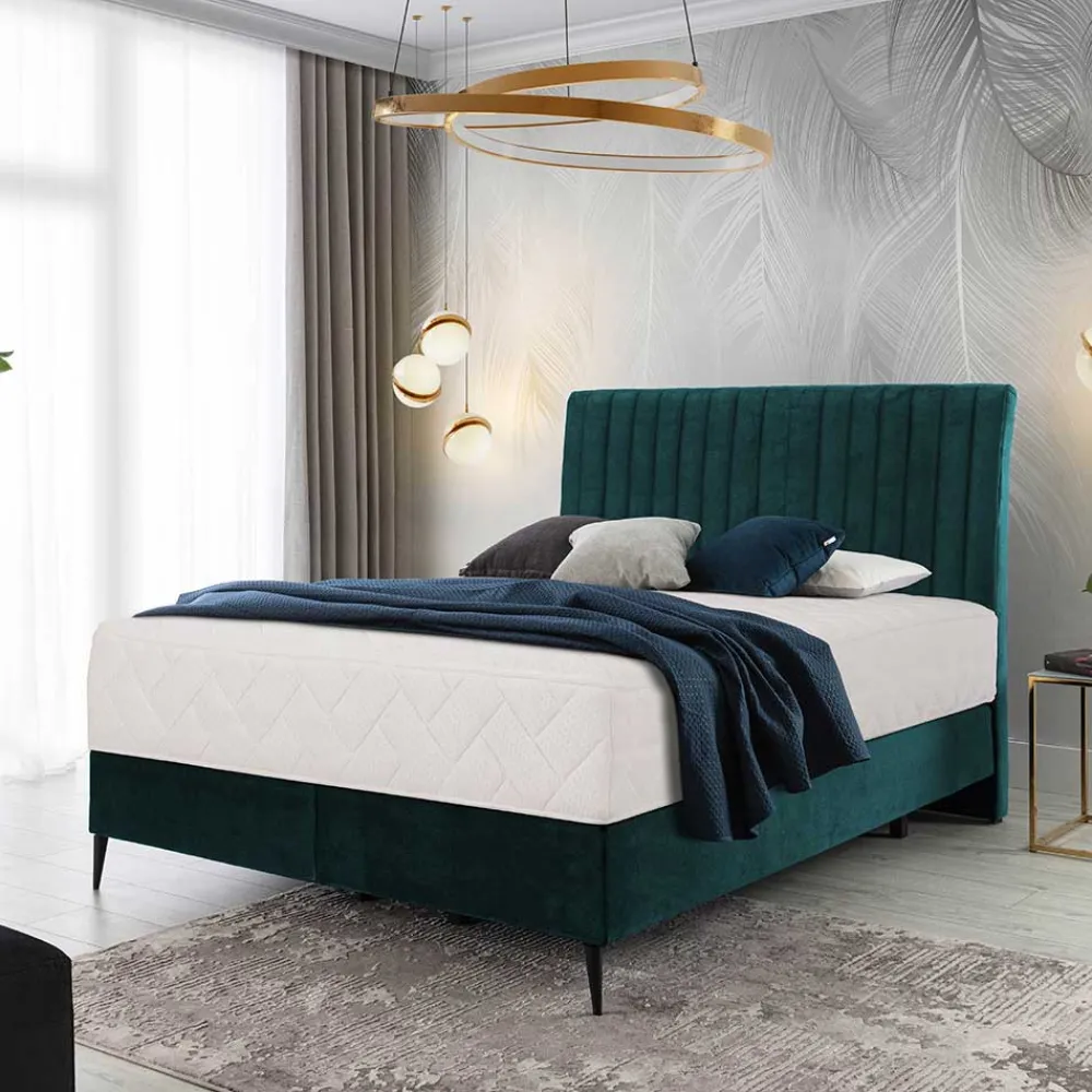 Wohnen Retro Möbel*Springboxbett in Petrol Blau Stoff - Custon