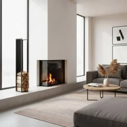 Wohnen Stahl Kaminholz Regal in Schwarz - Malivio