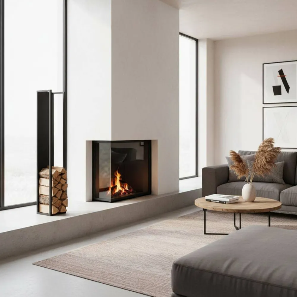 Wohnen Stahl Kaminholz Regal in Schwarz - Malivio