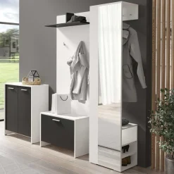 Wohnen Garderoben|Garderoben*Standgarderobe mit Spiegel in Weiß - Emja
