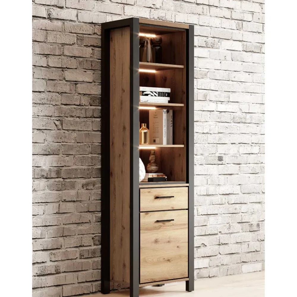 Wohnen Schwarze Möbel|Loft Möbel*Standregal in Wildeiche NB & Schwarz - Zavorra